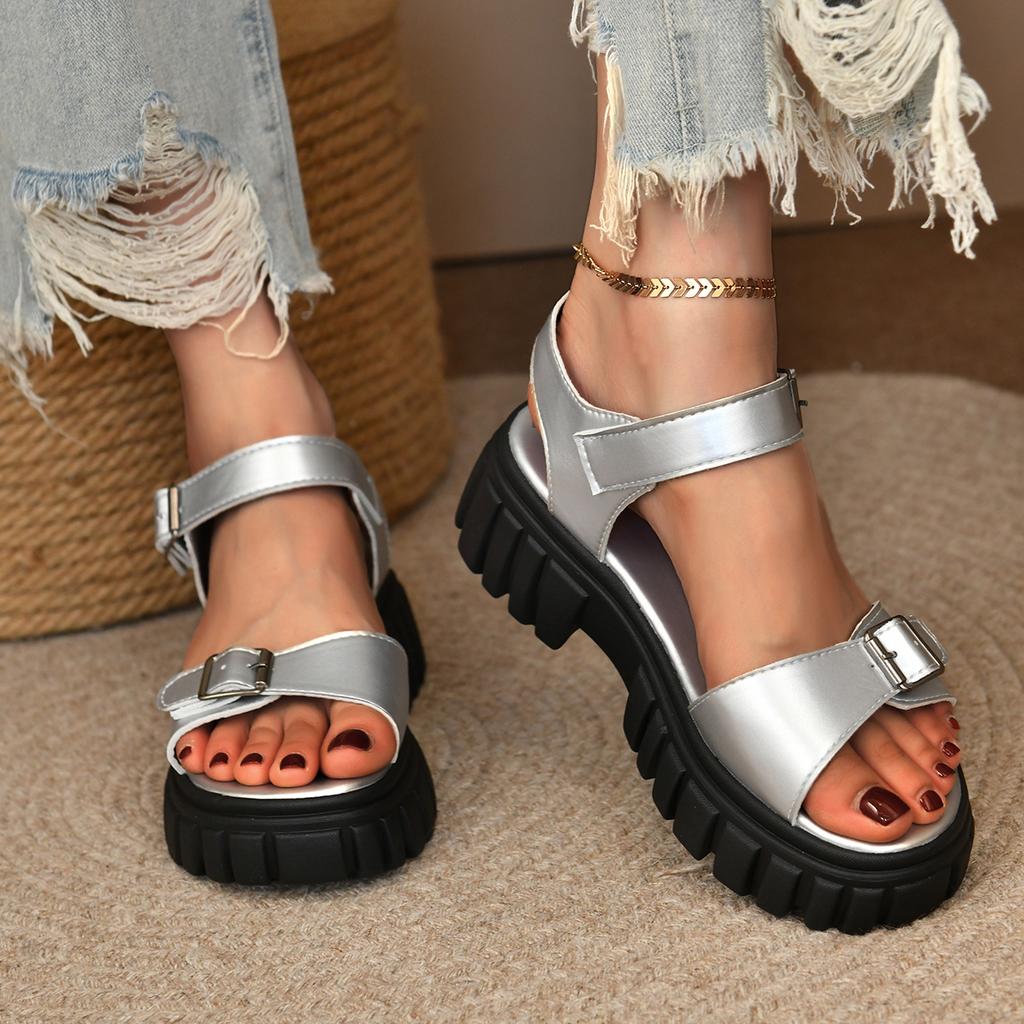 Fashion New Women Roman Style Sandals Thick Bottom Platform Sandals Breathable Fashion Round Toe Slip-On Shoes Comfortable Summer Shoes