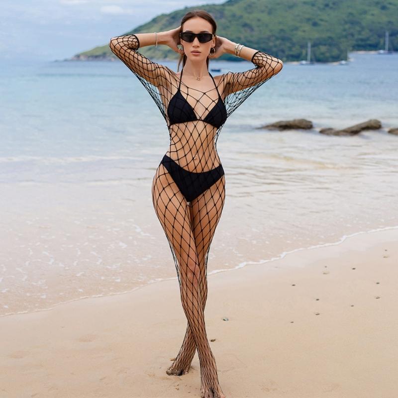 Women Fishnet Mesh Bodystockings Long Sleeve Bodysuit See Through Tights Nightwear Erotic Lingerie Crotchless Jumpsuit