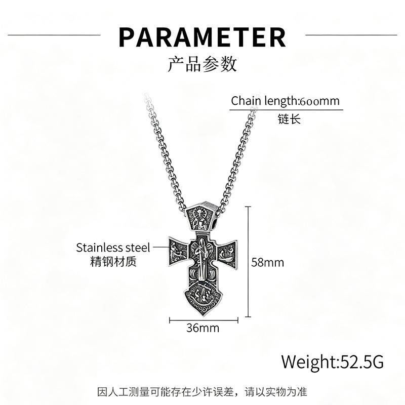 Men Vintage Eastern Orthodox Cross Pendant Necklace Stainless Steel Religious Icon Amulet Jewelry Gift