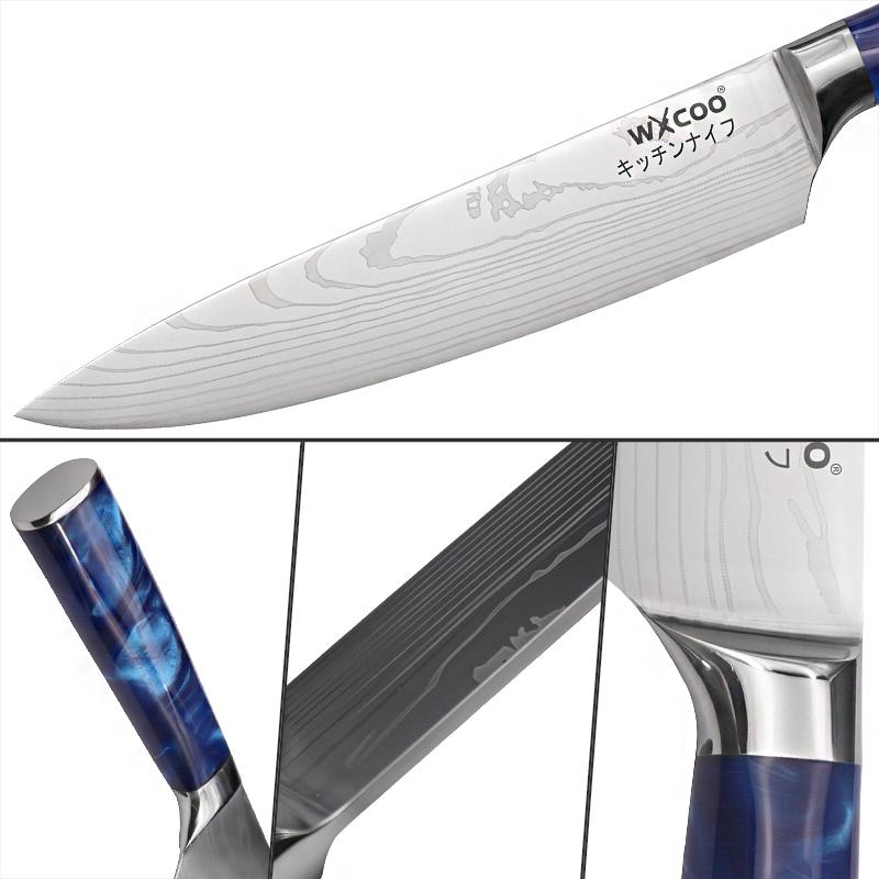 WXCOO Damascus Steel Laser Patterned Chef Knife Cleaver Santoku Knives Kitchen Knife Holder Multifunctional Kitchen Knife Block