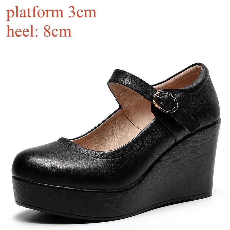 Small Plus Size 33-43 Genuine Leather Shoes Platform Wedges Mary Janes Women Spring 2025 High Heels Pumps for Office Model
