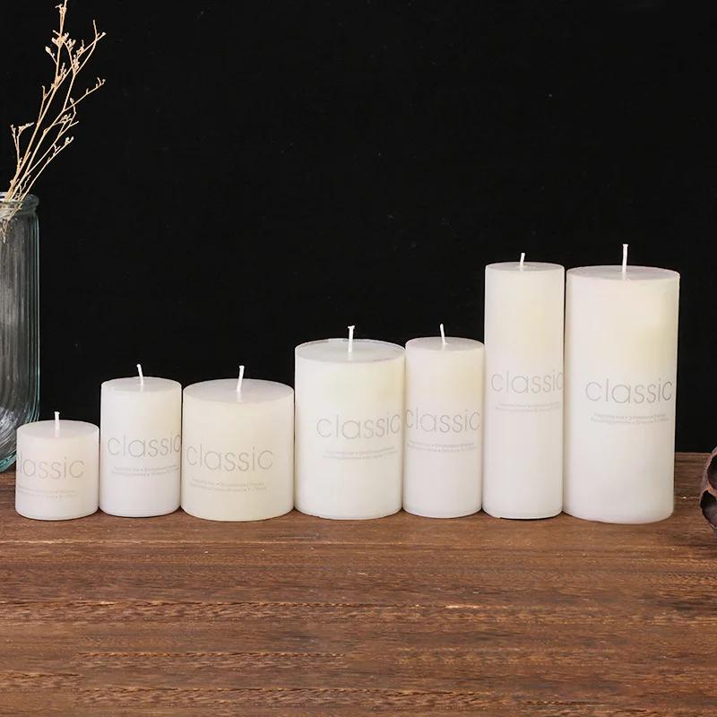 Classic European Ivory White Large Cylindrical Candle Smokeless and Tasteless Romantic Wedding Hotel Decorative Pole Wax