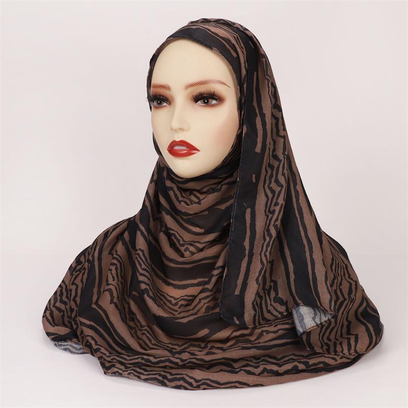 Summer Watercolour Marble Printed Hijab For Women Breathable Soft Modal Cotton Woven Muslim Scarf Turban Camping Sunscreen