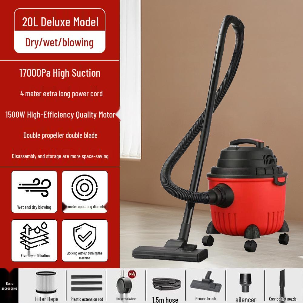 High-Power Three-in-One Wet Dry Vacuum Cleaner with Strong Suction for Household and Commercial Use