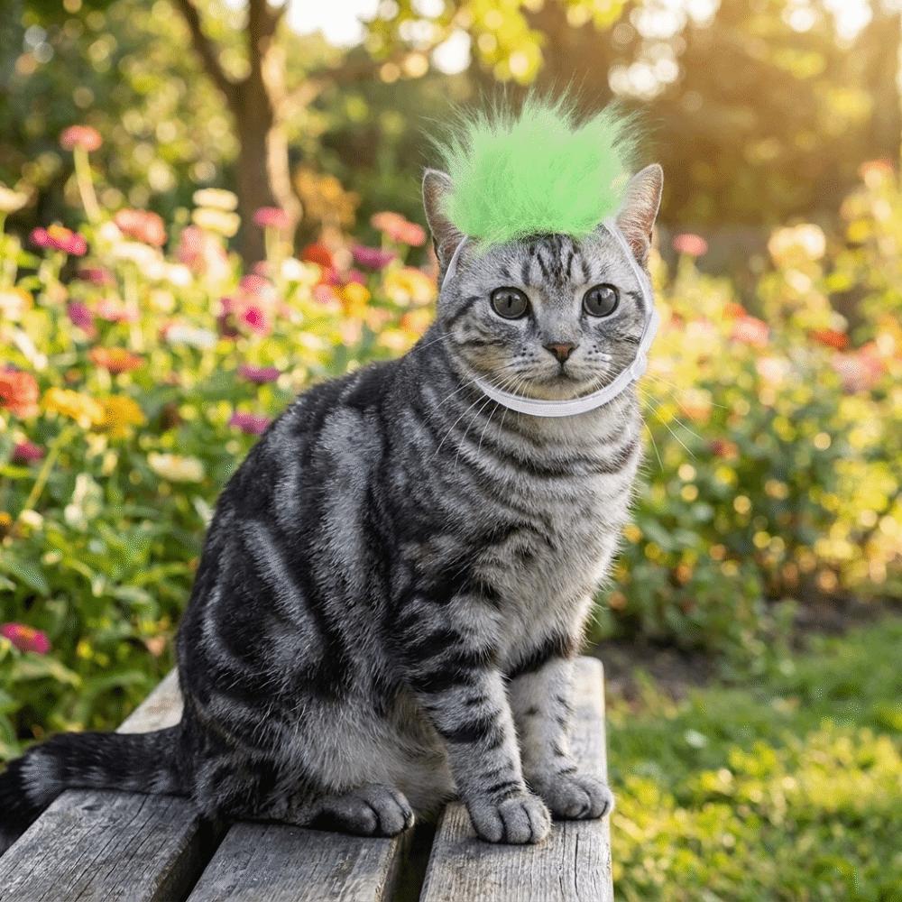 Lustige verstellbare elastische Katzenperücke Neuheit Auffälliger Katzenkopfschmuck Niedliche Haustier-Cosplay-Hut Kostüm