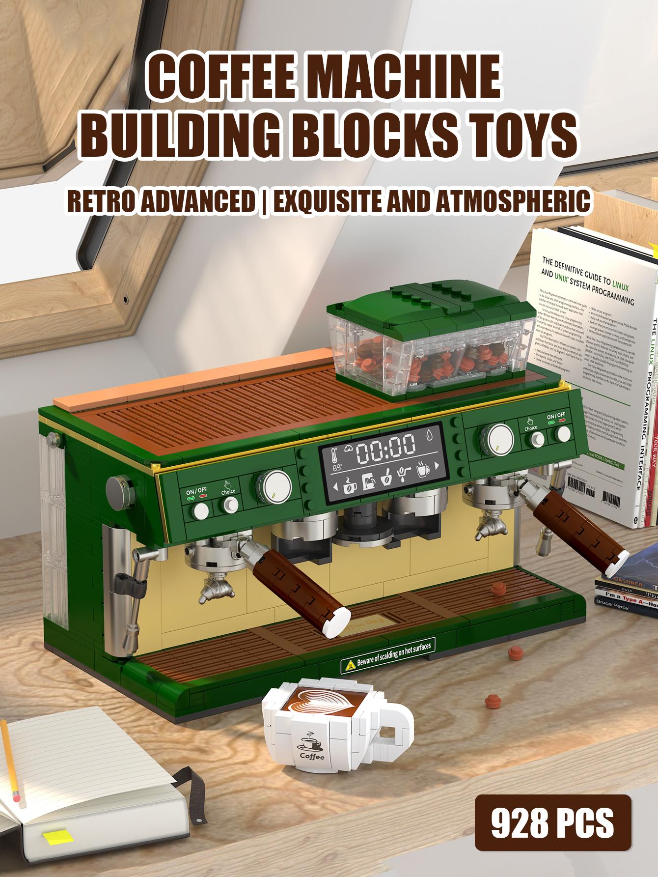 928 деталей Конструктор Детская Симуляция Двухпозиционная Мини Ретро Кофемашина Креативная Модель Украшение Подарок на День Рождения Мальчику Девочке