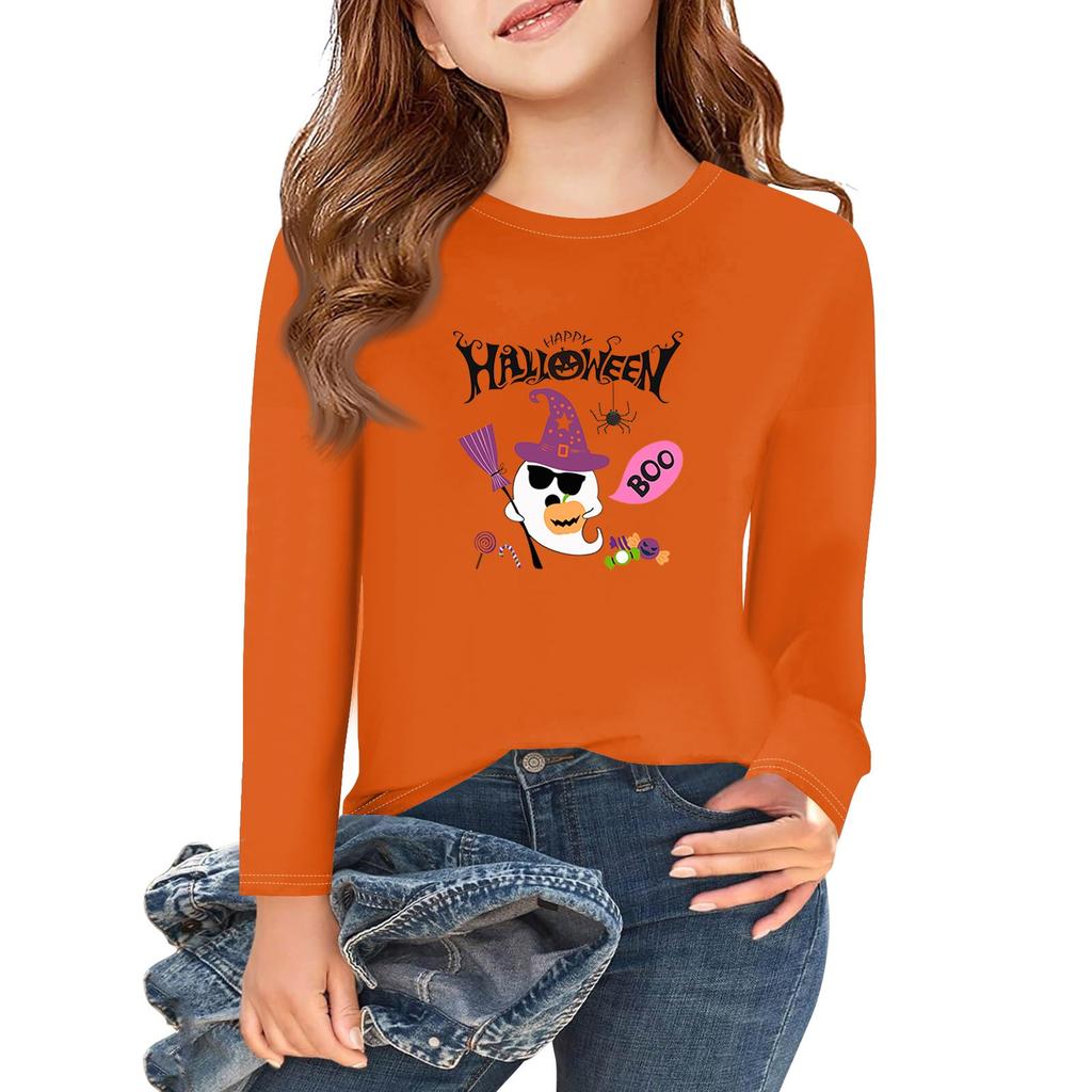 Girls Long Sleeve Halloween Day T Shirts Kids Fall Tops Crewneck Basic Tees 2-11Y