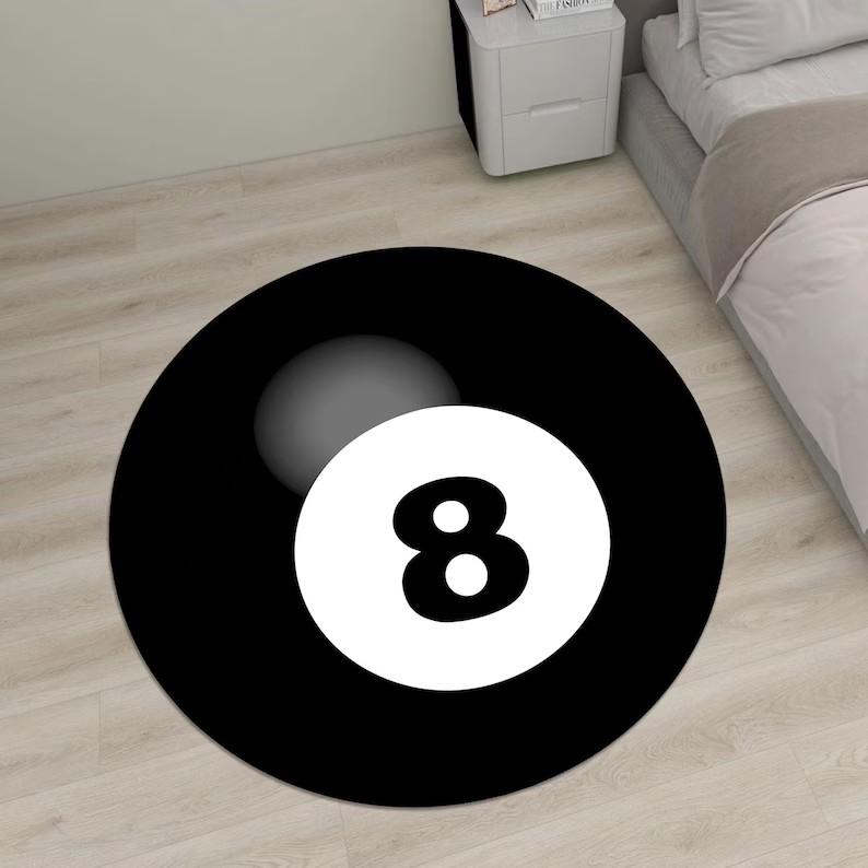 Black Ball Eight Circle Carpet Fun Billiards Elements Carpet Room Creative Decoration Living Room Bedroom Porch Rug