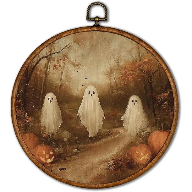 KSDUT Fall Wall Decor Art - Retro Autumn Pumpkin Wall Art Canvas Frame Hanging Prints, Rustic Vintage Bird Fall Round Wall Art Decor for Bedroom Home autumn-15
