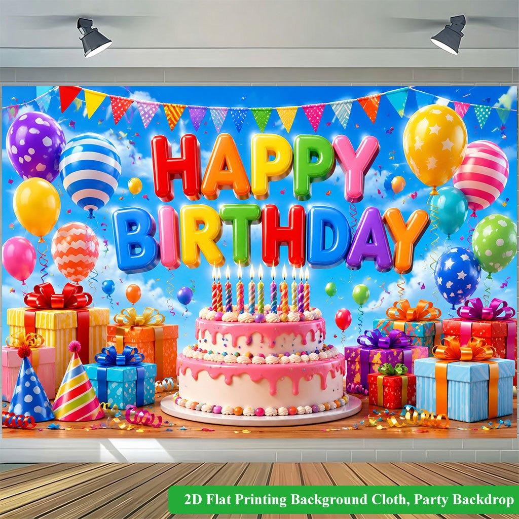 2D Flat Backdrop1pc Birthday Scene Colorful Backdrop Banner Polyester Wall Decor For Living Room Bedroom Office Outdoor Decor Party Holiday