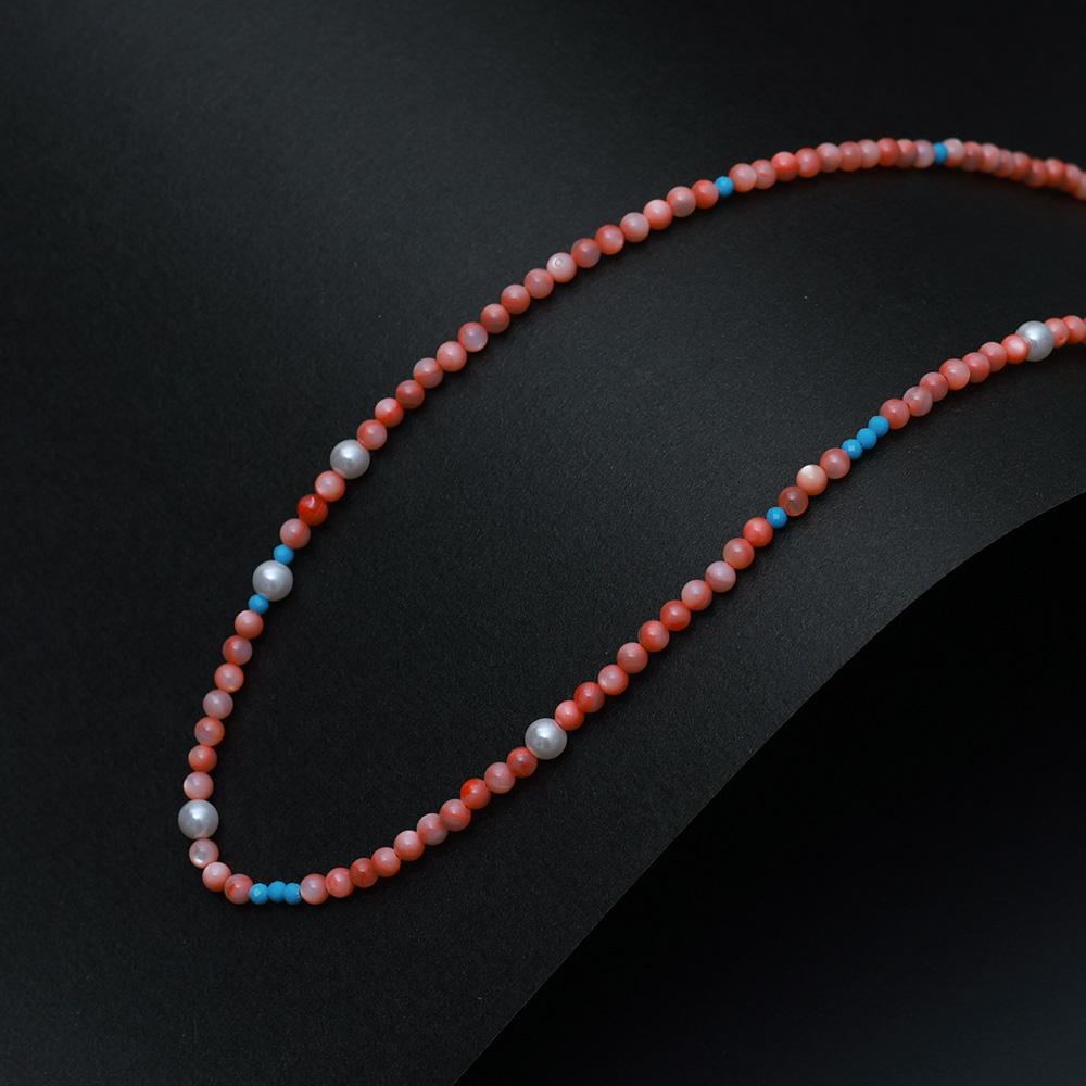 Blancier Aqua Pink And Pearl Bl255N1128 Women'S Choker Gemstone Necklace