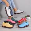 New Women's Handmade Flat Sneakers Comfortable Slip On Lace Up Round Toe Shoes Hand Sewing Thread Mom Shoes Zapatillas De Mujer