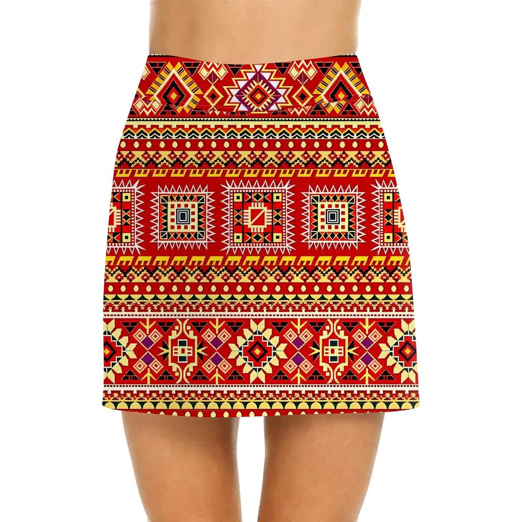 Women's Casual High Waist  Print Short Half Skirt Sports Skirt Pleated Skirt