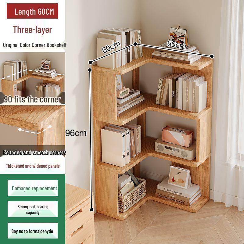 Solid Wood Corner Bookshelf - Multi-layer Storage Rack for Living Room