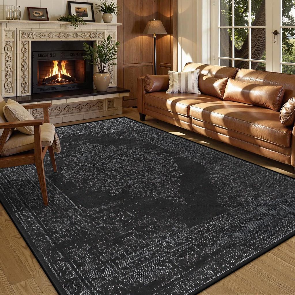 Persian American Black Carpet Large Area Living Room Decoration Home Retro Ethnic Bedroom Rug Cloakroom Lounge Soft Mat Washable
