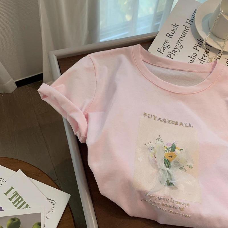 Simple Cotton Short Sleeved T-shirt Women Summer New Korean Loose Three Dimensional Letter Half Sleeved Top Trendy