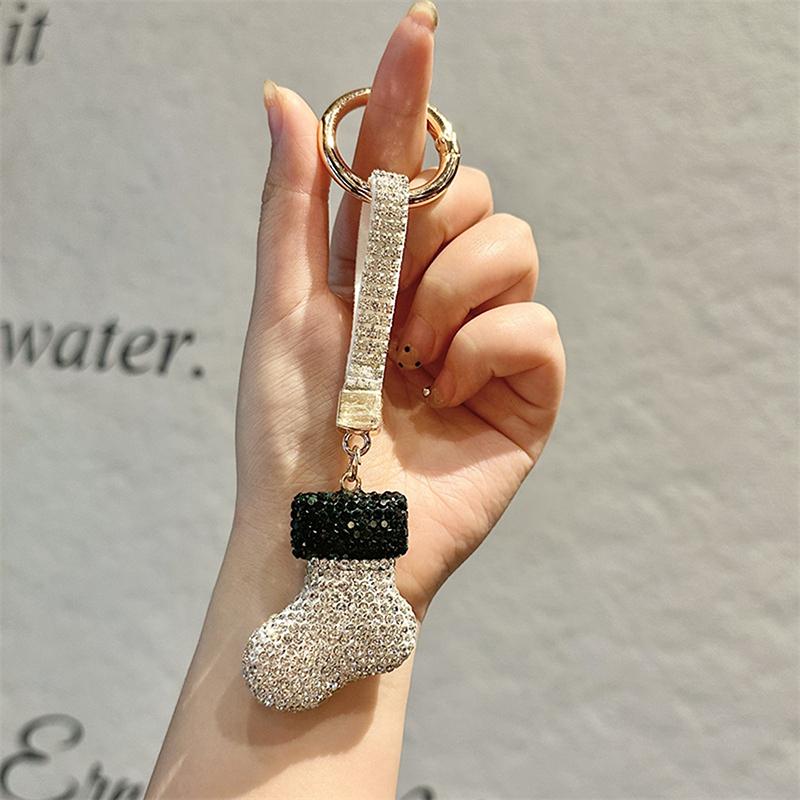 Cartoon Rhinestone Christmas Keychain For Women Girls Christmas Tree Keyring Bag Pendant Decoration Accessories