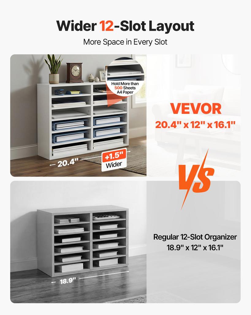 VEVOR Literature Organizers, 12 Compartments Office Mailbox with Adjustable Shelves, Wood Literature Sorter 51.8 X 30.5 X 40.9 Cm for Office, Home