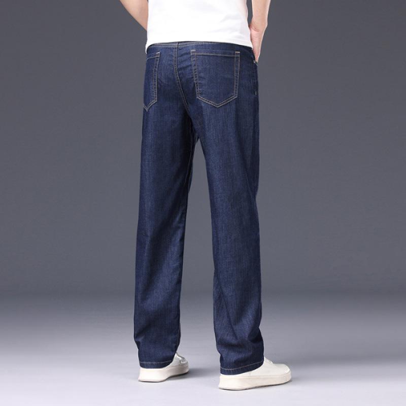 JYL Spring thin jeans men's wide and straight business novel elastic trousers