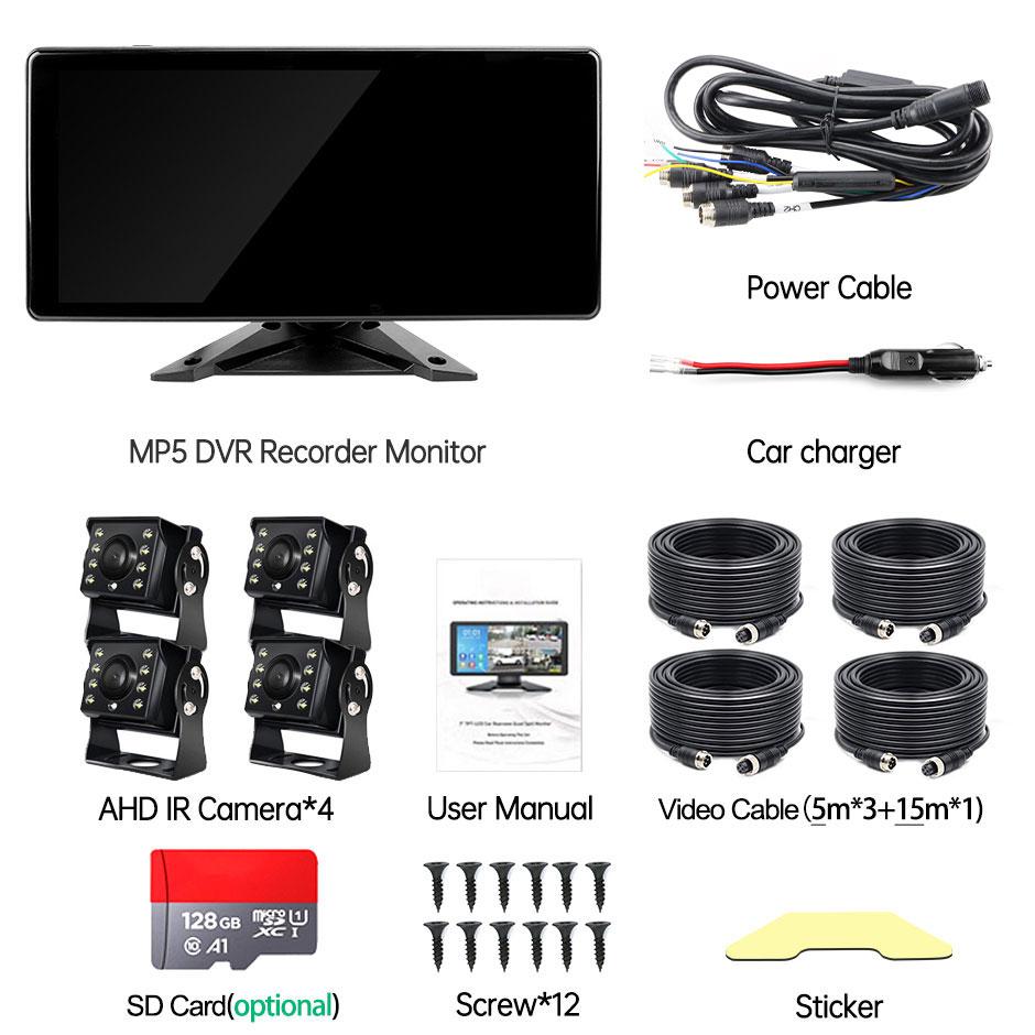 GreenYi 10.36 Inch 4CH Touch Screen Car MP4 DVR Recorder Monitor With AHD 1080P Night Vision Waterproof Camera For Truck/Bus/RVs