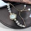 Double-Row Pearl Pull-Open Bracelet Diamond-Encrusted Case Arabic Numeral Scale Ladies Quartz Watch