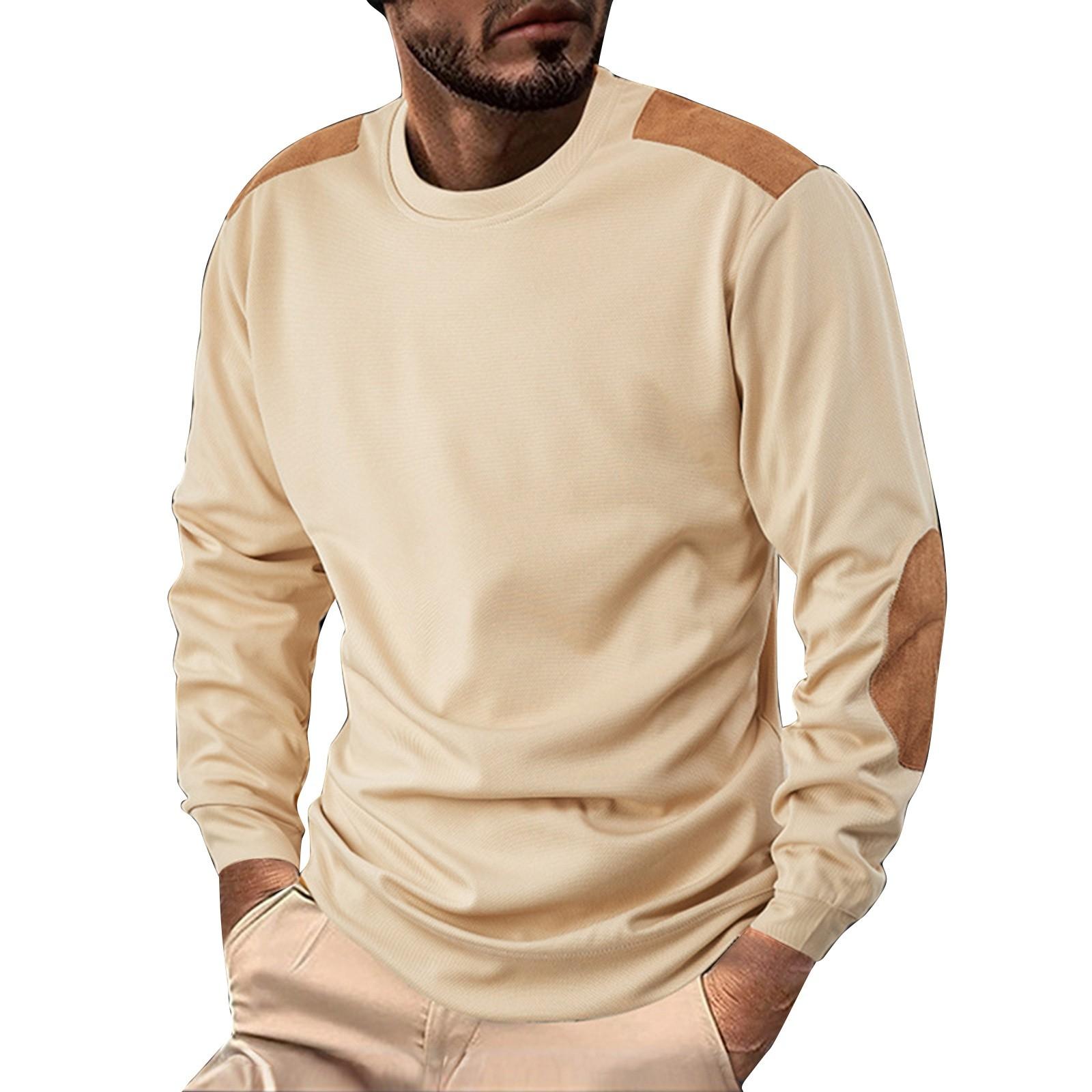 

Чоловічий однотонний світшот з круглим вирізом Чоловічий спортивний повсякденний світшот великого розміру XL бежевий