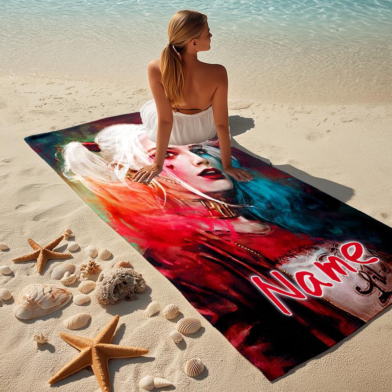 Custom Name Harley Quinn Art Stylish Digital Printing Beach Towel Quick‑Drying Absorbent Blanket for Beach Pool Gym Travel
