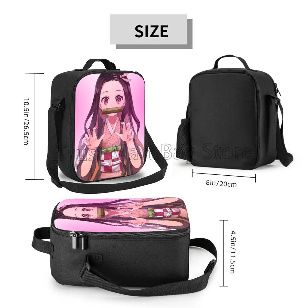 Anime Nezuko Isolierte Lunchbox Kühltasche Reise Tragbare Aufbewahrungstaschen Mädchen Wiederverwendbar Auslaufsicher Multifunktional Bento
