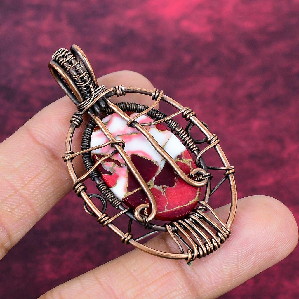 Tree Of Life Kingman Red Mohave Copper Turquoise Pendant Copper Wire Wrap Jewelry