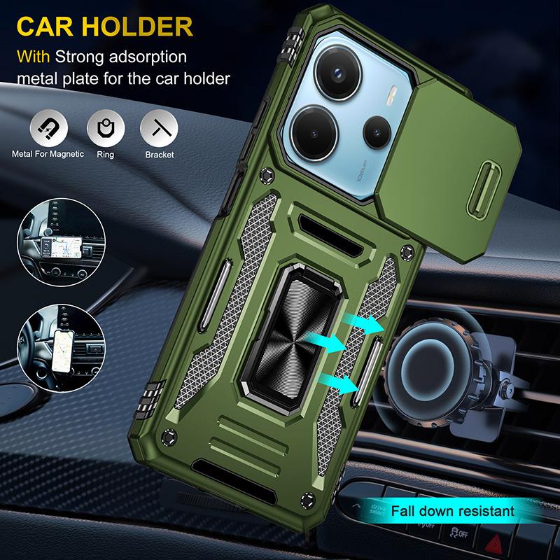 For Xiaomi Mobile Phone Case Poco X7 5G Push Window Horizontal and Vertical Multi-function Bracket Military Anti-fall Mobile Phone Case