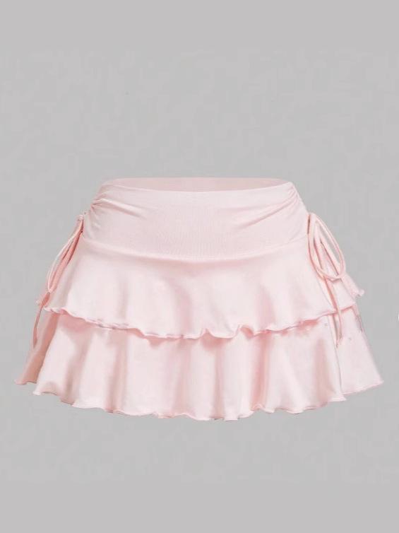 European Y2K Low-Waist Pleated Sports Skirt with Lace-up Design