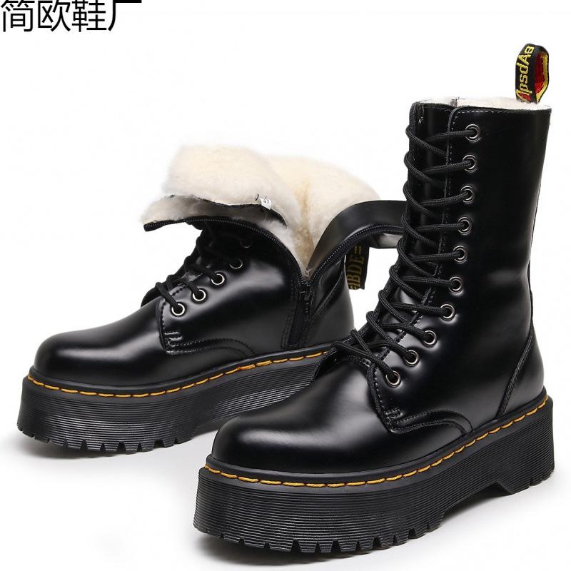 

Real wool thick bottom hole locomotive boots women s 10 side zipper British boots muffin series Order
