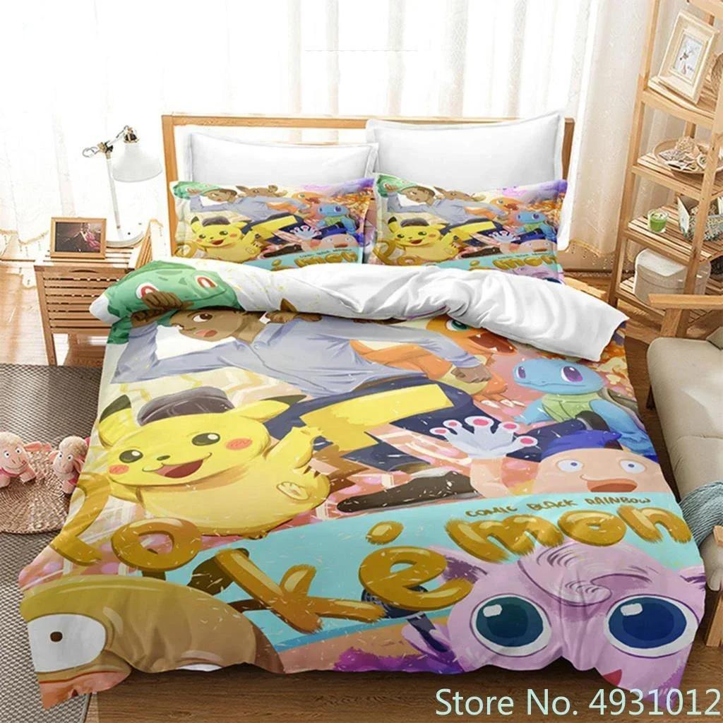 3D Anime Pikachu Bedding Set Duvet Cover Quilt Cover Pillowcase Double Queen King Size Baby Child Kids Bedroom Home Textile