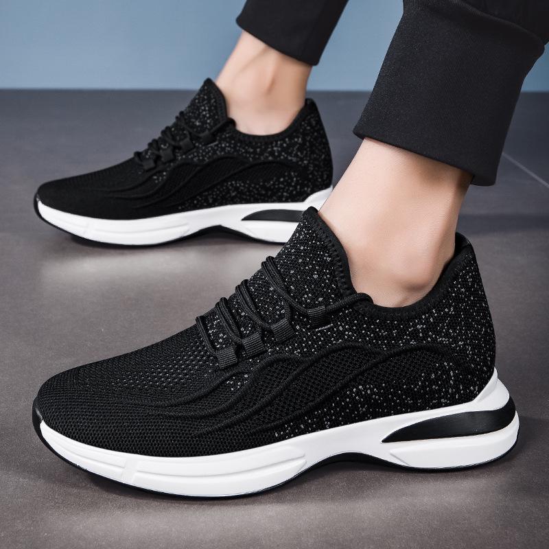 Men's Flyknit Height-Increasing Running Shoes - Breathable Mesh, Thick Sole, Low-Top, Spring/Summer Casual Sportswear.