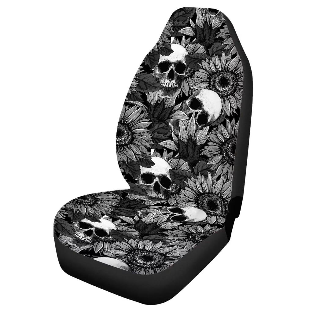 Car Seat Cover Four Seasons Universal Halloween Skull Print Decoration Car Seat Cover Front Row