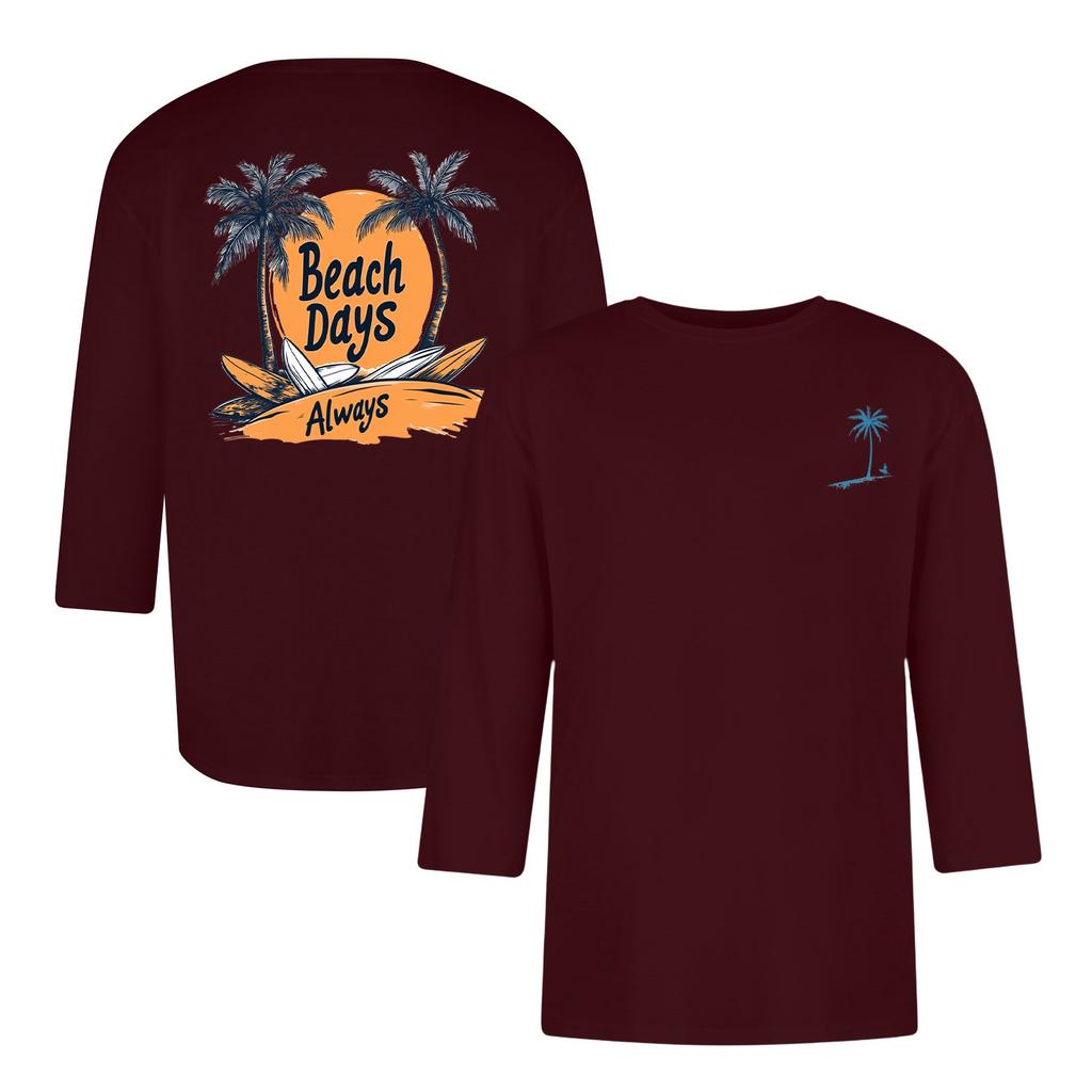 Men's casual and fashionable printed collar three-quarter sleeve top T-shirt