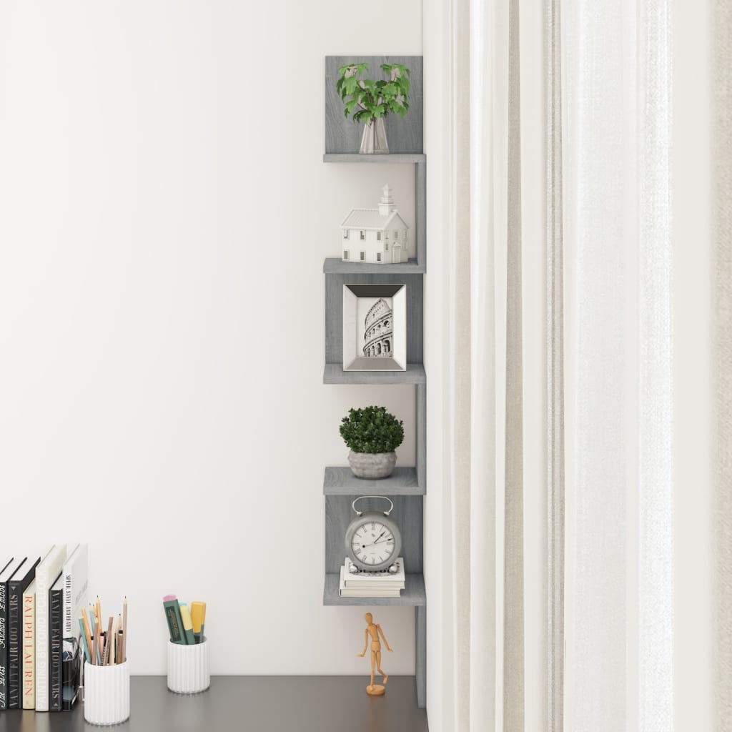 Wall Mounted Corner Shelf Grey Sonoma 20 x 20 x 127.5 cm Particleboard