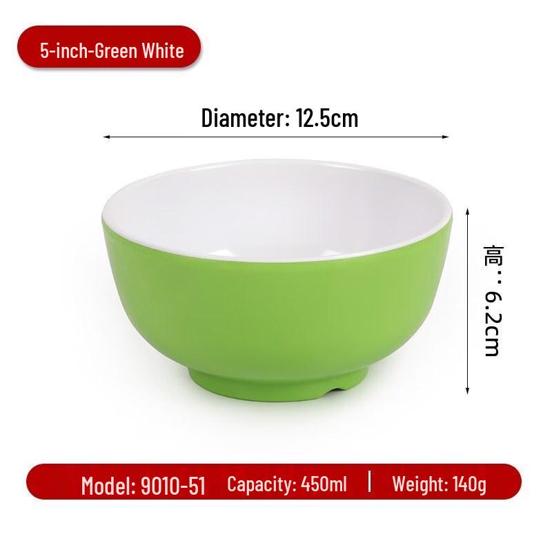 Sweet & Elegant Melamine 5-inch Green & White Rice Bowls (10-Pack)