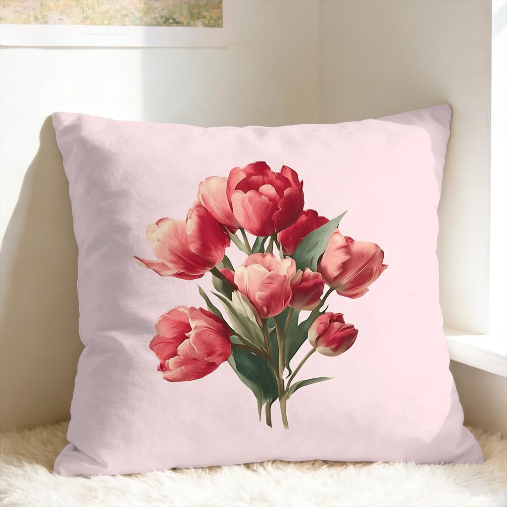 Tulip Spring Pillow Cover Cute Funny Pillow Case For Living Room Sofa Print Cushion Cover Gift Idea
