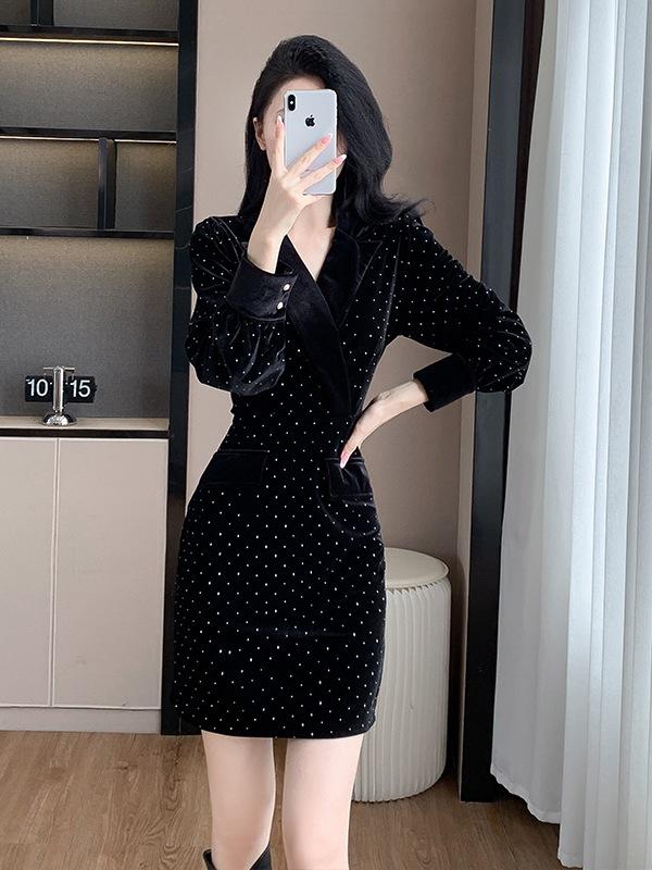 

Золотое бархатное платье с кристаллами для похудения талии для женщин L чёрный