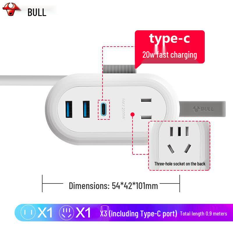 BULL 20W PD Fast Charging Travel Power Strip CN plug (adapter included)