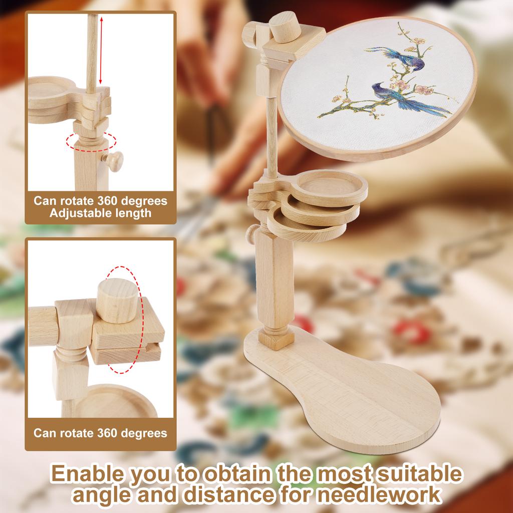 Embroidery Frame Hoop Stand Adjustable Wooden Embroidery Hoop Desktop Stand Cross Stitch Rack Frames Rings Sewing Tools Supplies