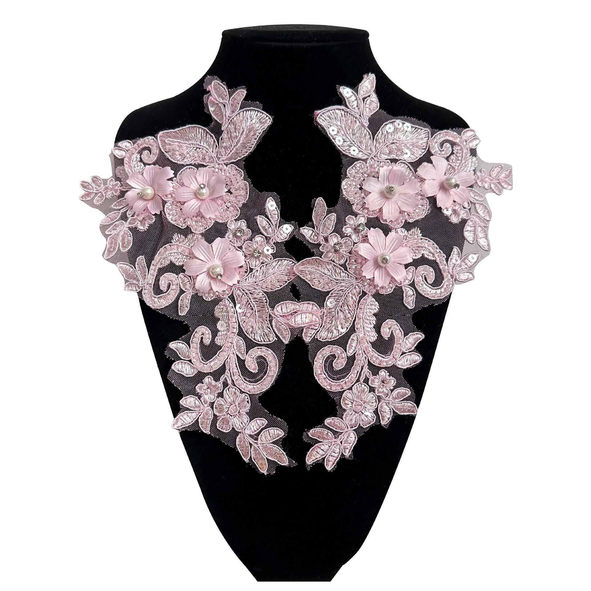 

White, Yellow, Pink, Blue And Purple, Lace Three-Dimensional Flower Pieces To Flowers Diy Bridal Headgear Jewelry Materials, Wedding Dress Decals H6005 Beads Light Pink