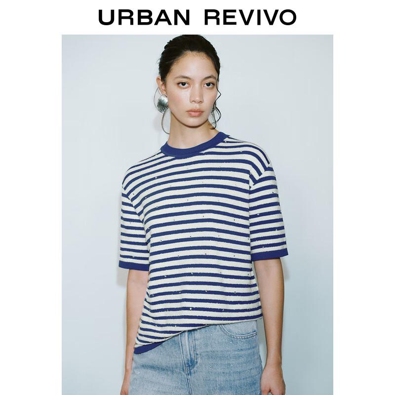 

UR Women s Color-Block Stripe Beaded Short-Sleeve Knit Top S