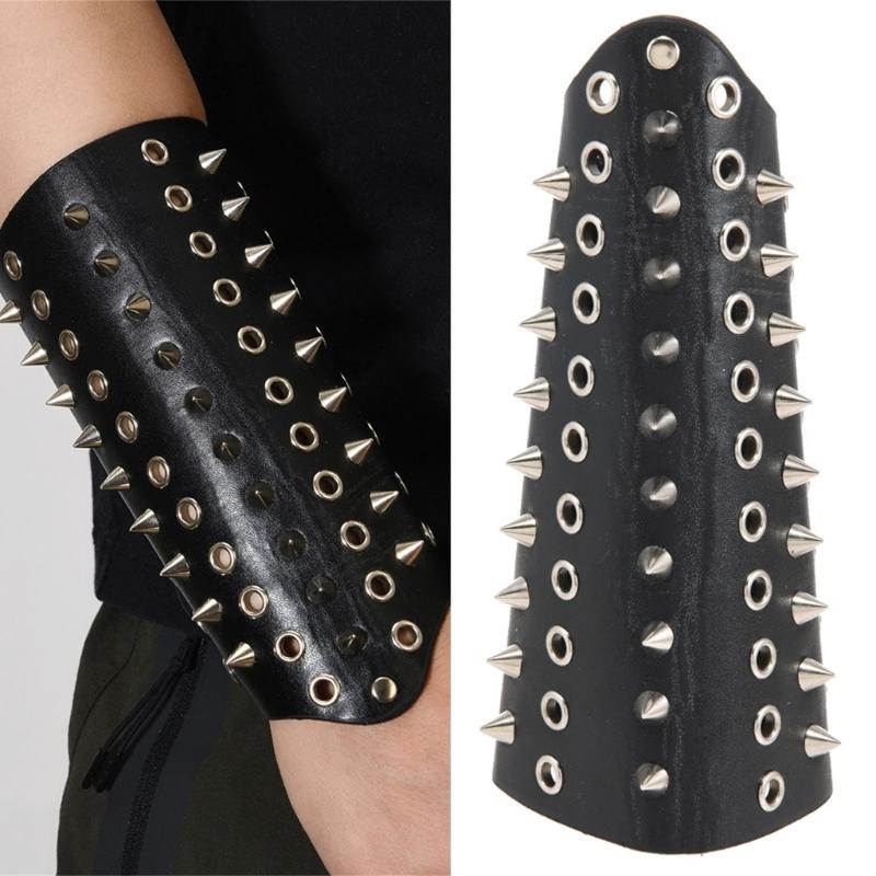 Multiuse Punk Arm Cuff PU Leather Arm Bracers With Secure Laceup Design For Music Festival Masquerades Party Photography