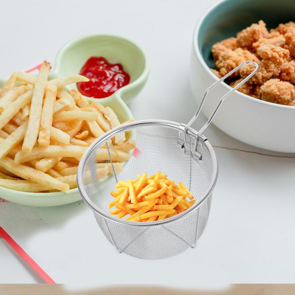 1Pcs Stainless Steel Fryer Strainer Basket Foldable for Easy Storage High Heat Conductivity Suitable for Frying Chicken Fish