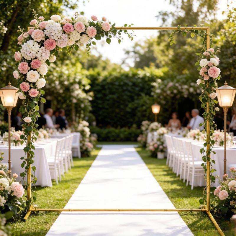 Gold Square Metal Wedding Arch Backdrop Stand, Balloon Arch Frame for Ceremony, Birthday Party & Bridal Shower Decoration
