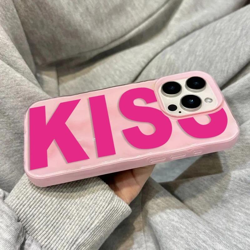 Stylish English Word Kiss Case Funda For iPhone17 Pro Max 16 15 14 13 12 11 Pro Max 16 Plus 17Air Texture Soft Back Cover