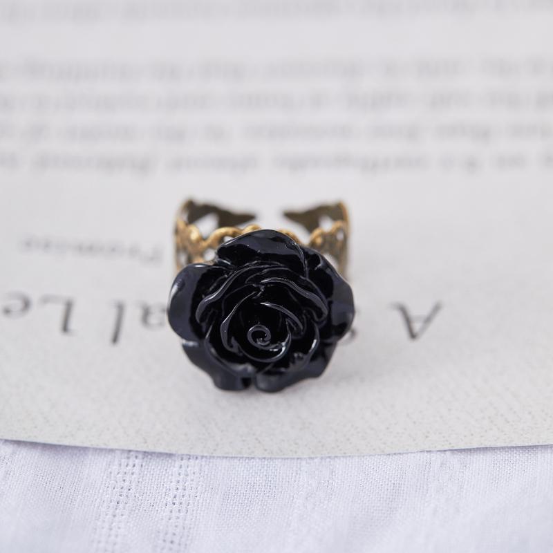 Personalisierter Vintage-Design Schwarze Farbe Blume Verstellbarer Ring für Damen Gothic Nische Feiertag Schmuck Accessoires Geschenk