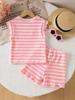 Girls Striped Cap Sleeve Pajama Set Summer Loose Kids Loungewear Outfit